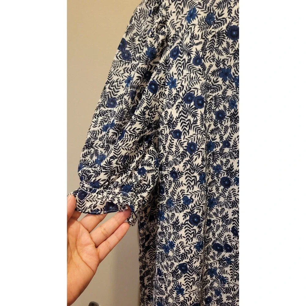 J.Crew Women Small Blue Floral Ruffle Blouse Puff Sleeve Button Front Cottagecor